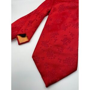 Via Veneto Red Polyester Textured Floral Pattern Men's Neck Tie